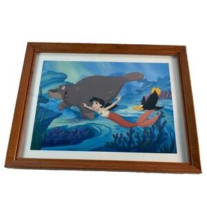 Disney Lithograph Print Little Mermaid II Ariel Brown Frame Vintage